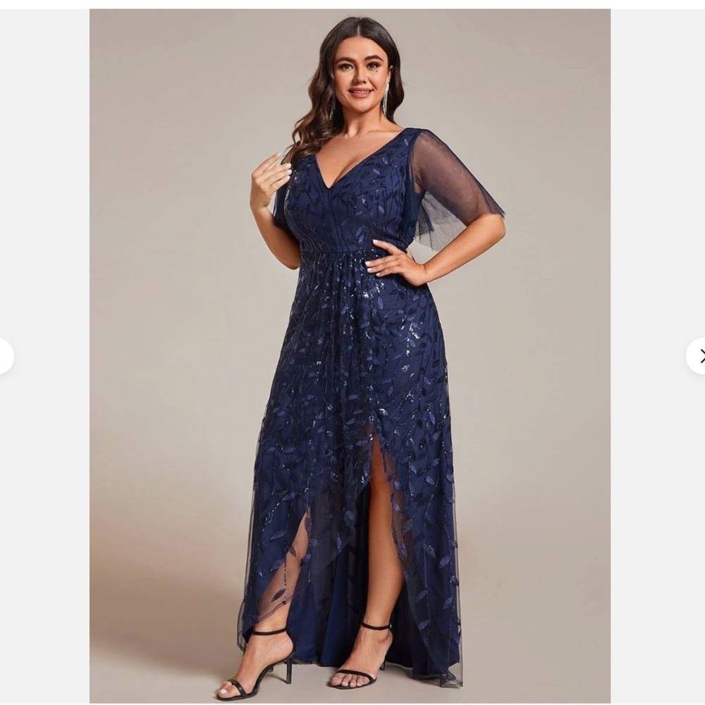 Ever Pretty ALIX Short Sleeves Sequin High Low V-Neck 2XL Evening Dress size 12